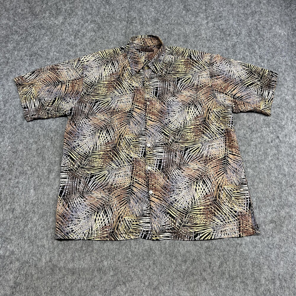Tori Richard Shirt Mens L Beige Palm Leaf Hawaiian Aloha Short Sleeve Button